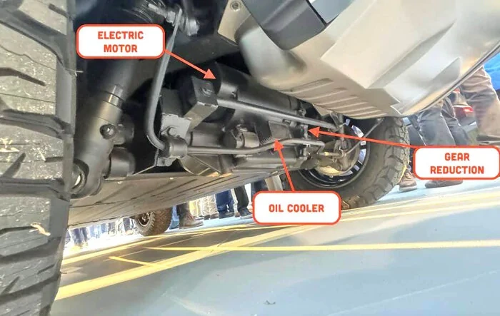 Electric Solid Rear Axle = “EBeam Rear Axle” — Underbody Photos & Analysis